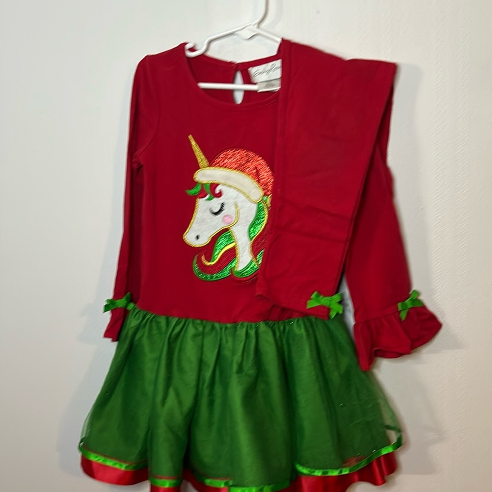 Girls size 6 “unicorn” Christmas dress with matching leggings